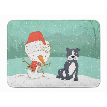 Carolines Treasures Black Staffie Snowman Christmas Machine Washable Memory Foam Mat CK2075RUG